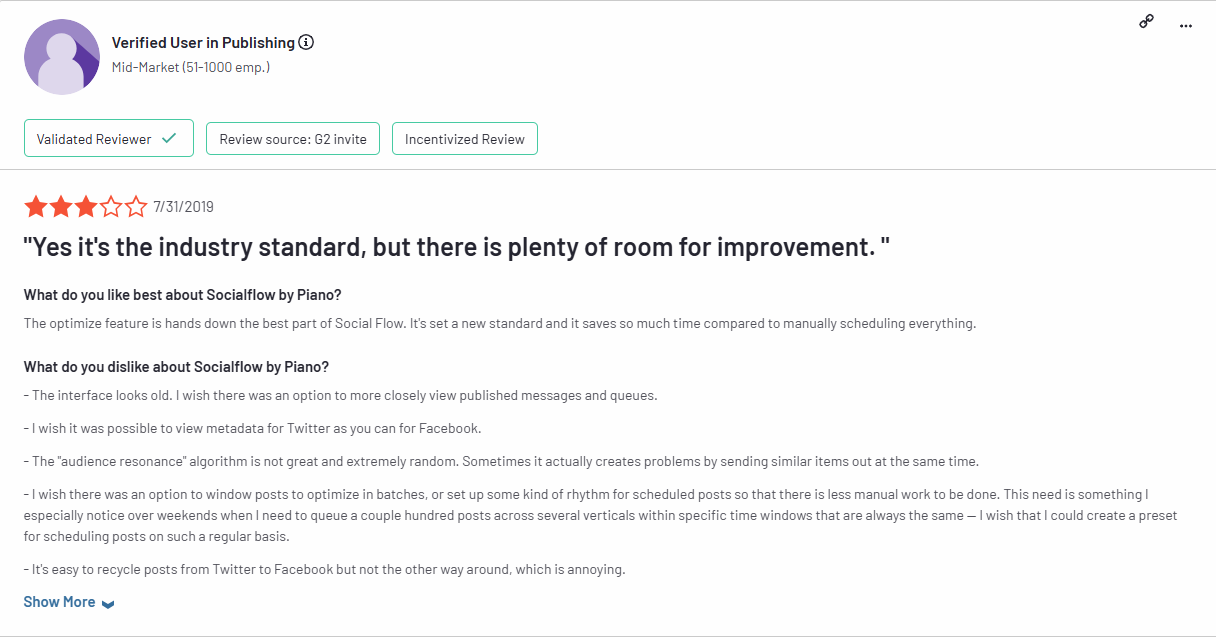 SocialFlow Review on G2